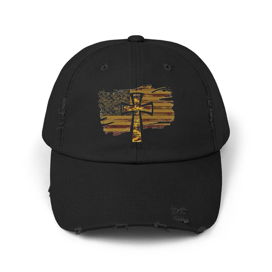 Camo Cross Unisex Distressed Cap