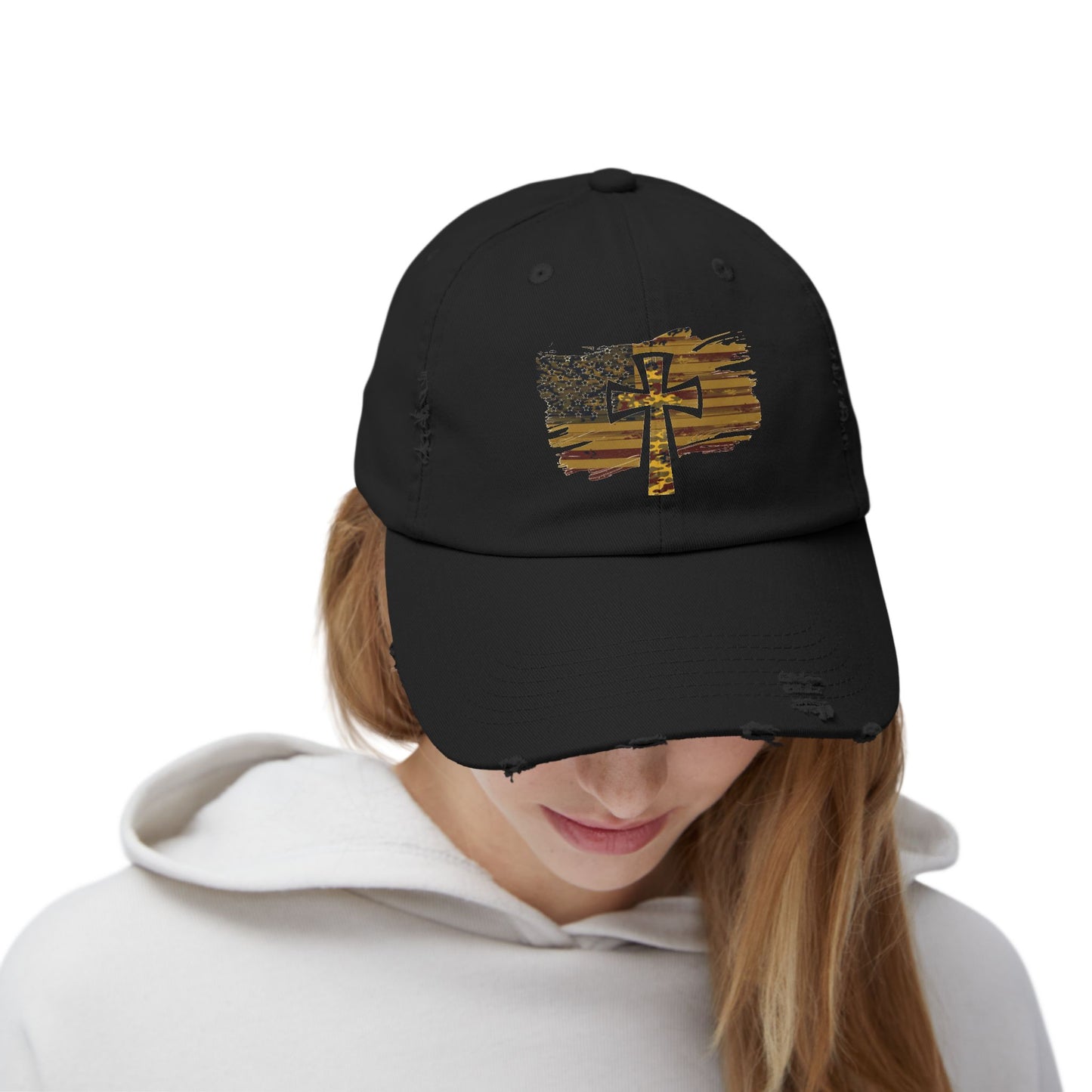 Camo Cross Unisex Distressed Cap