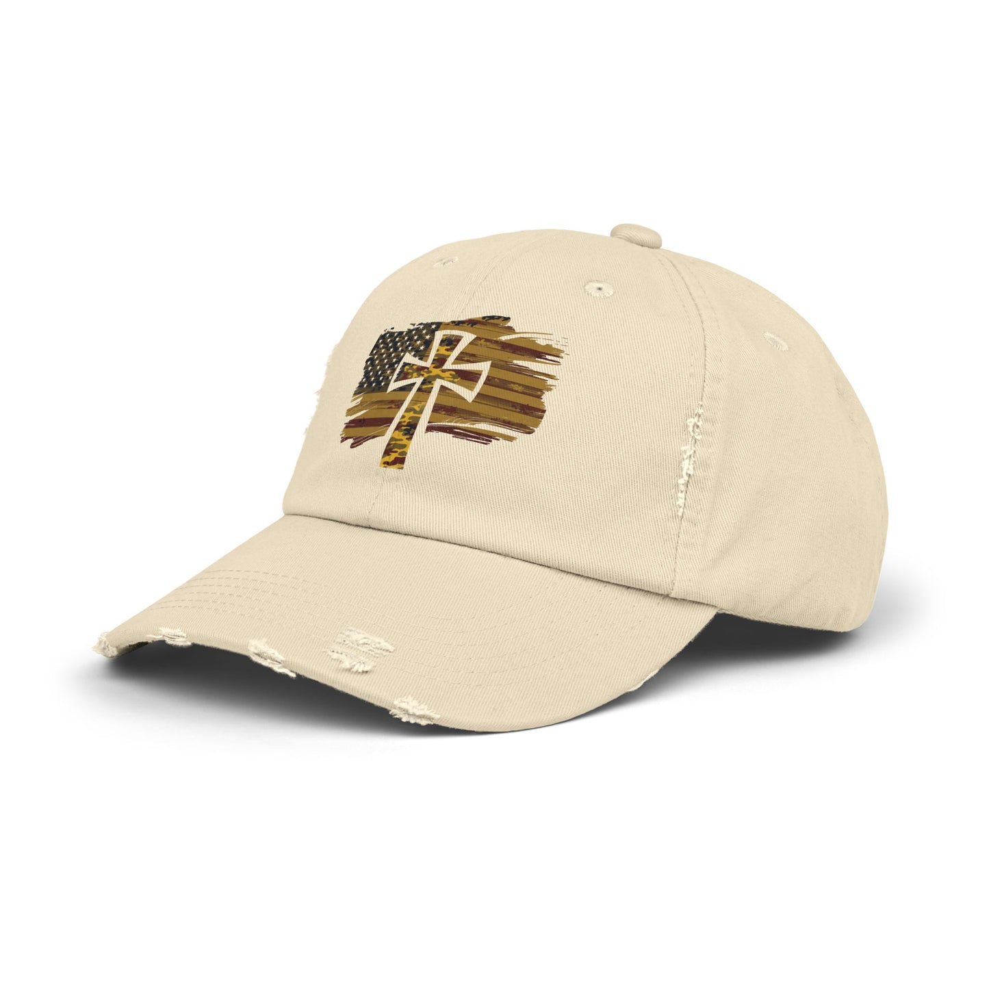 Camo Cross Unisex Distressed Cap