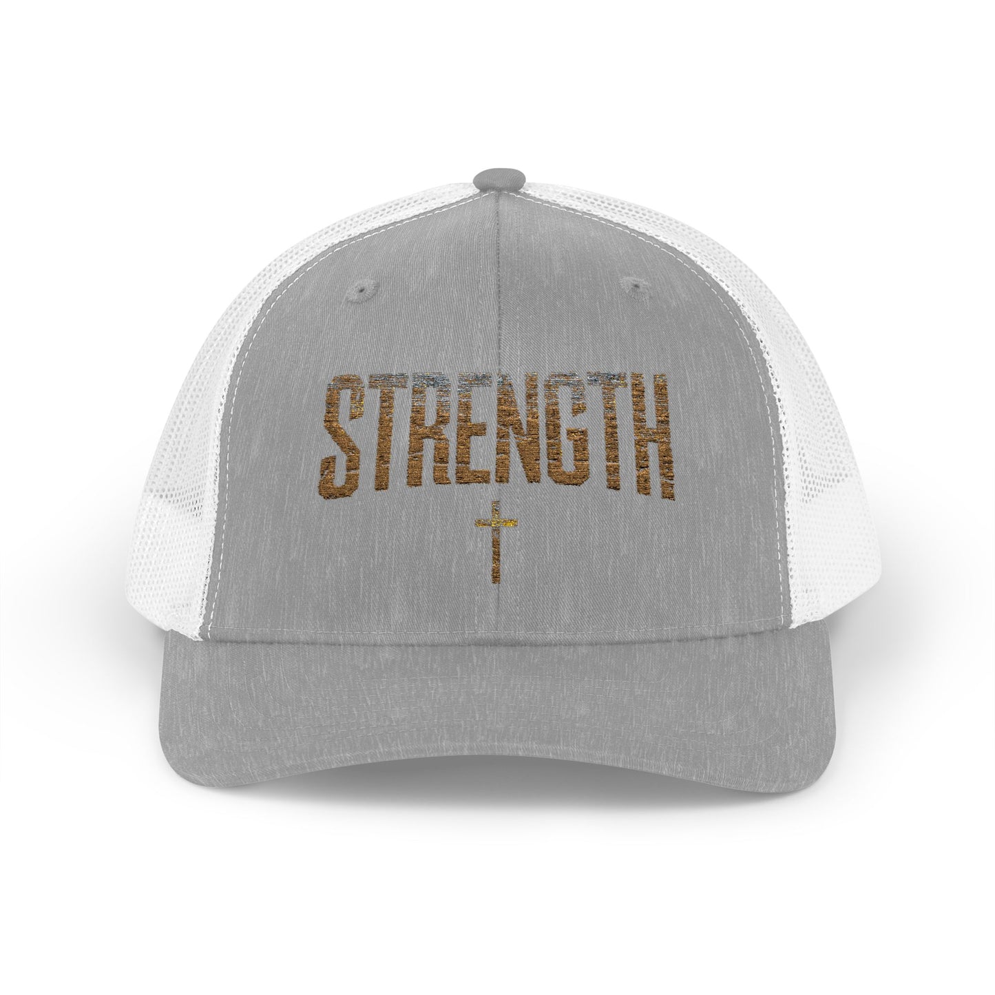 STRENGTH – Distressed Gold Trucker Cap ✝️💪