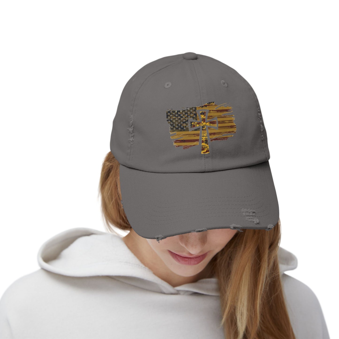 Camo Cross Unisex Distressed Cap
