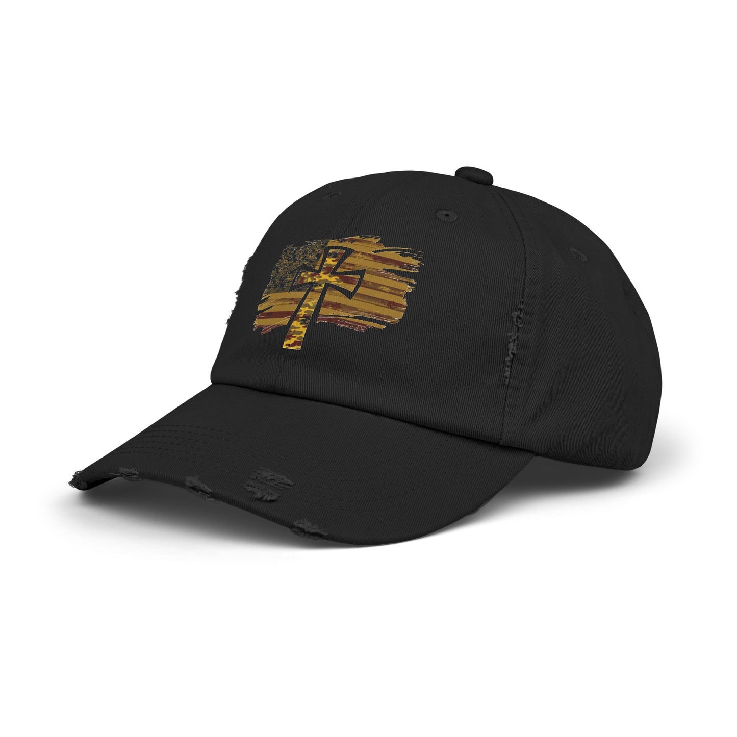 Camo Cross Unisex Distressed Cap