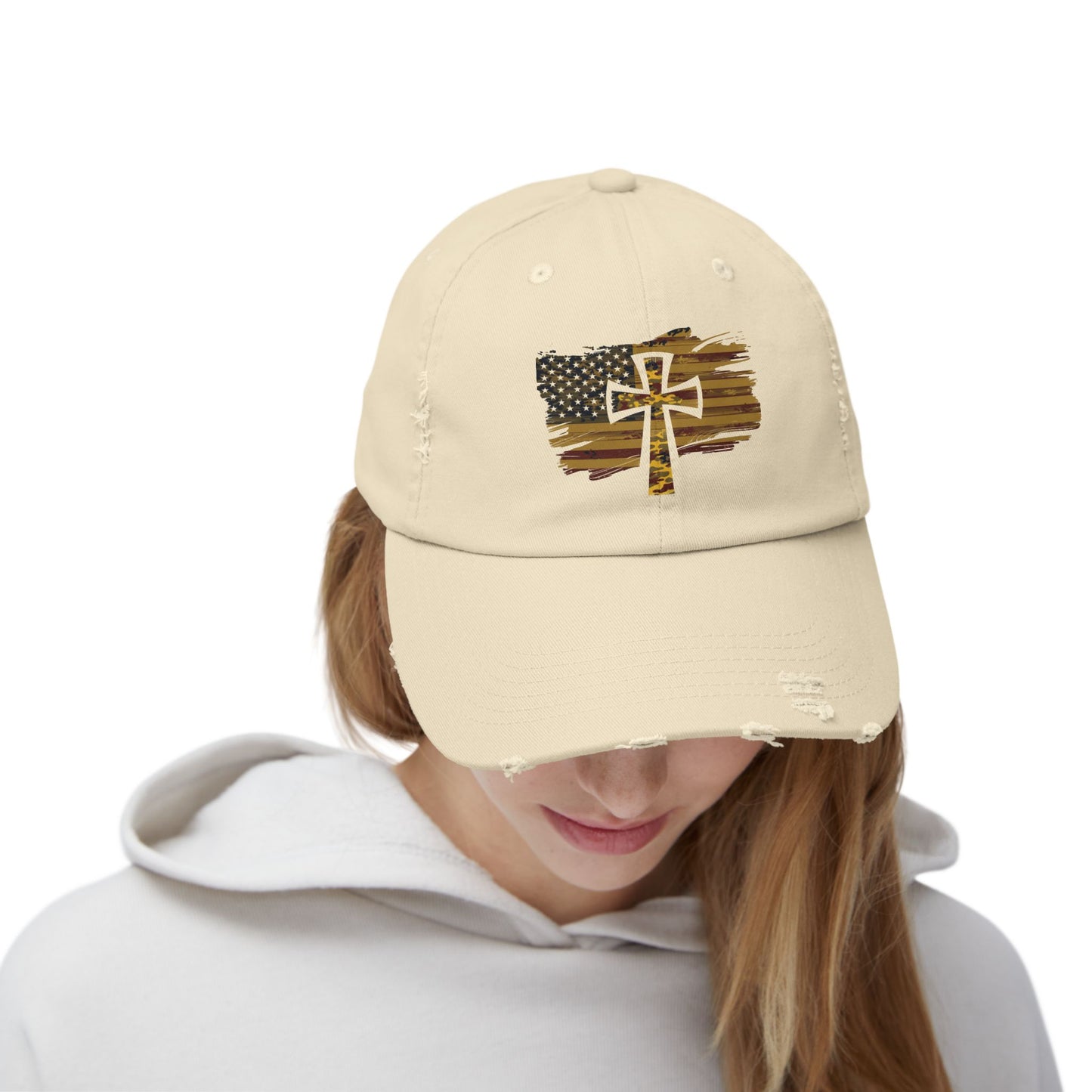 Camo Cross Unisex Distressed Cap