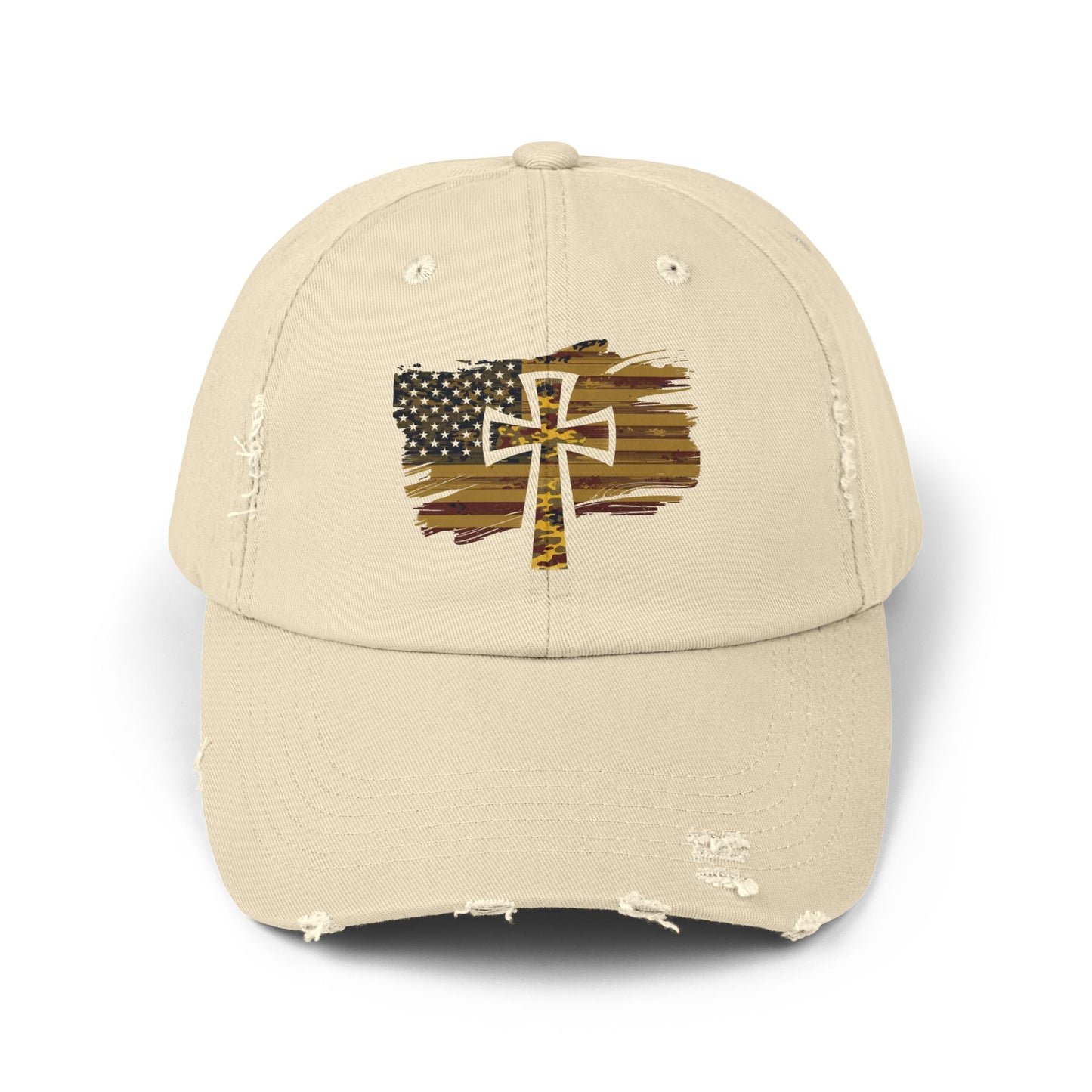Camo Cross Unisex Distressed Cap
