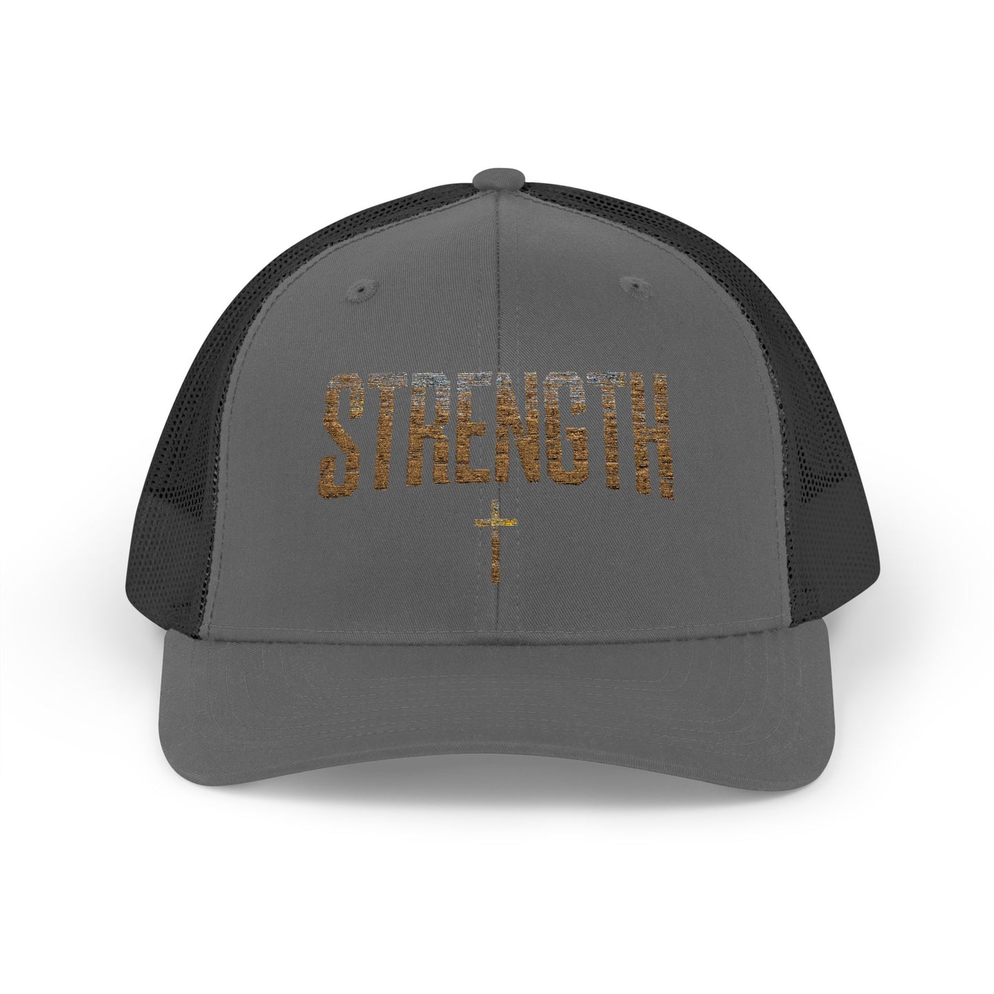 STRENGTH – Distressed Gold Trucker Cap ✝️💪