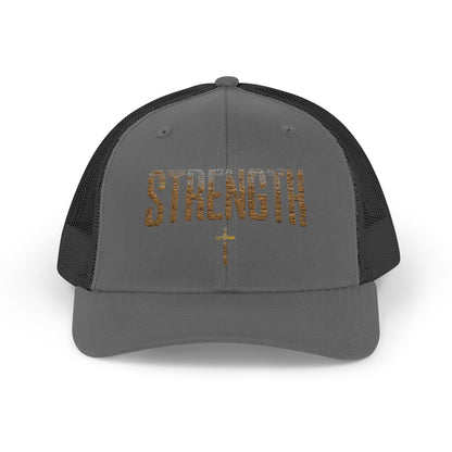 STRENGTH – Distressed Gold Trucker Cap ✝️💪