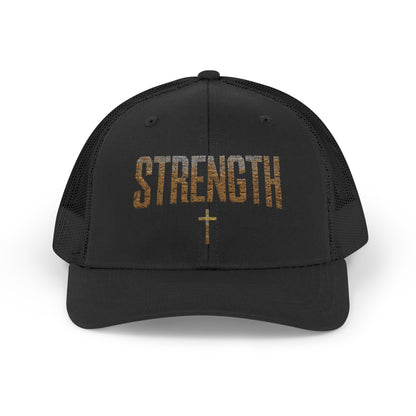 STRENGTH – Distressed Gold Trucker Cap ✝️💪