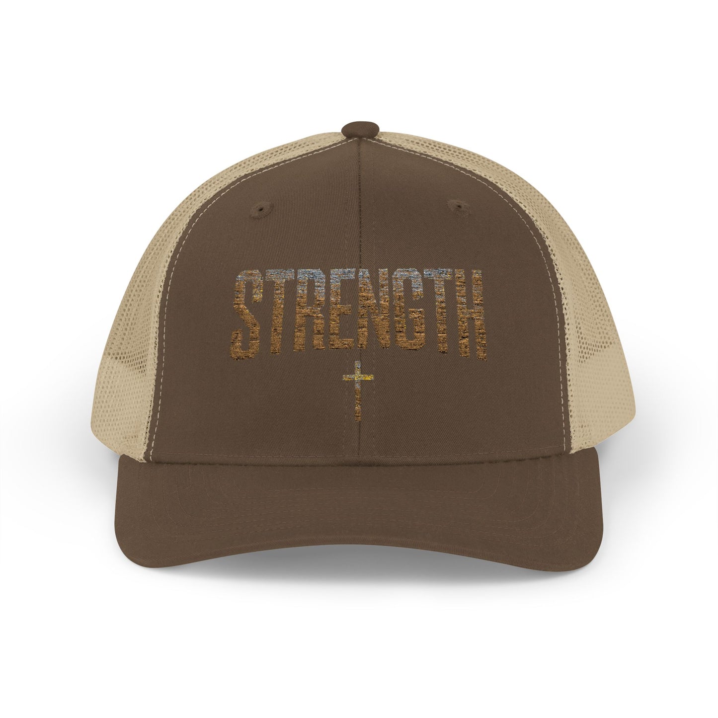 STRENGTH – Distressed Gold Trucker Cap ✝️💪