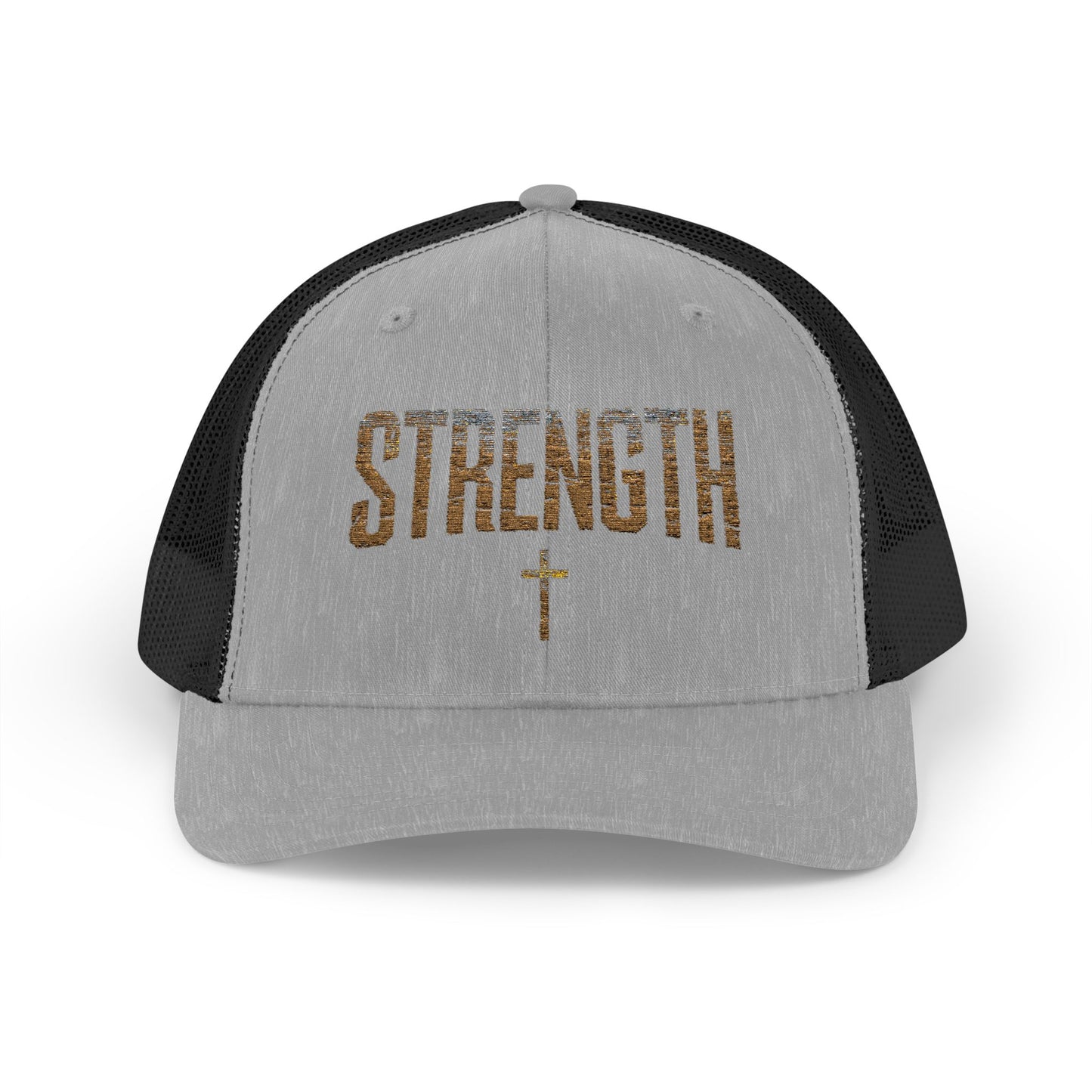 STRENGTH – Distressed Gold Trucker Cap ✝️💪