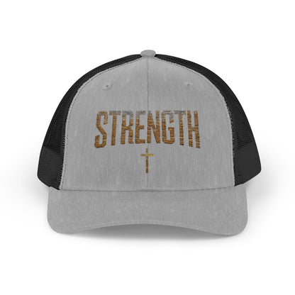 STRENGTH – Distressed Gold Trucker Cap ✝️💪